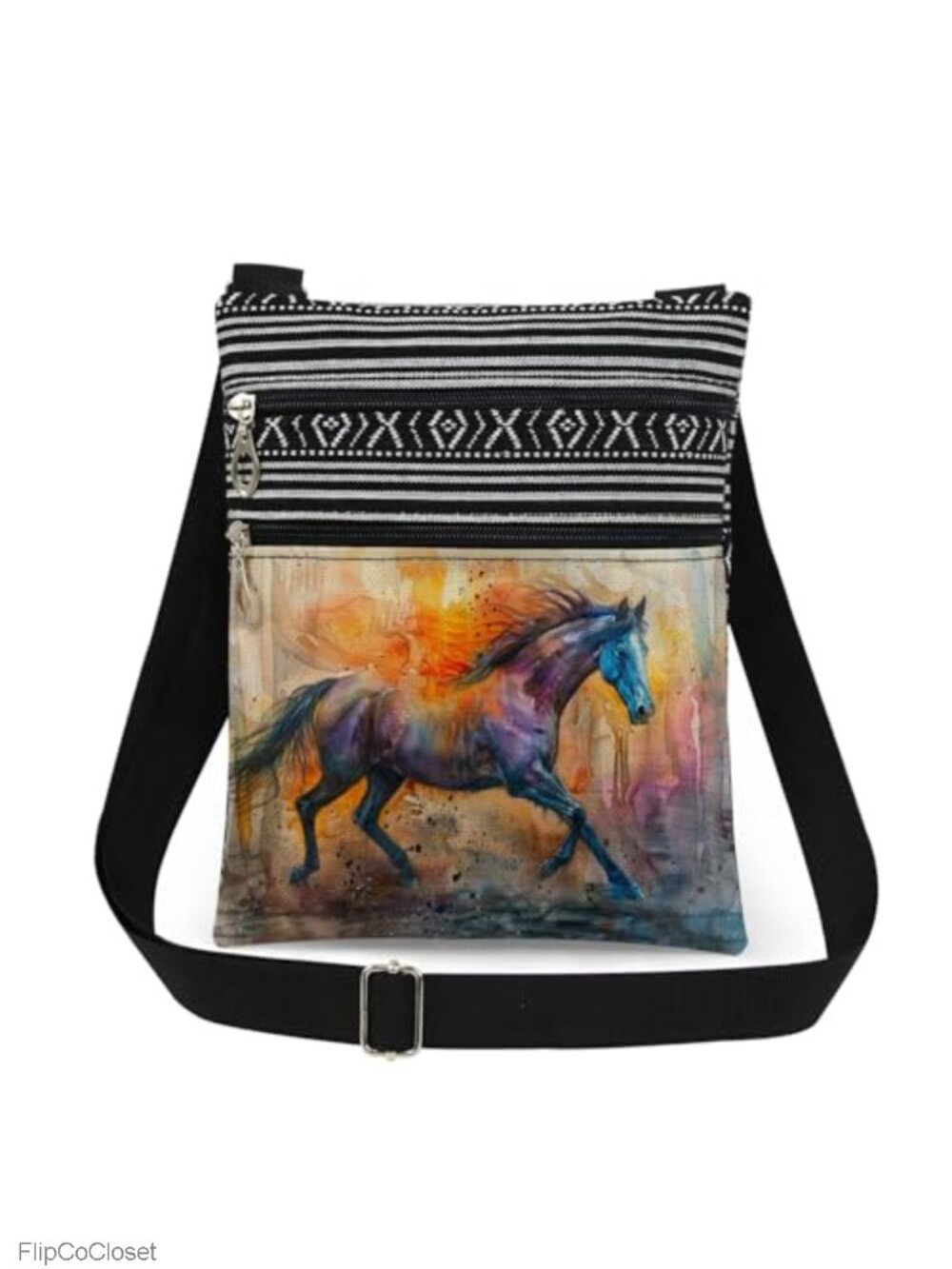 Watercolor Horse Crossbody Bag Adjustable Strap Polyester Small Purse